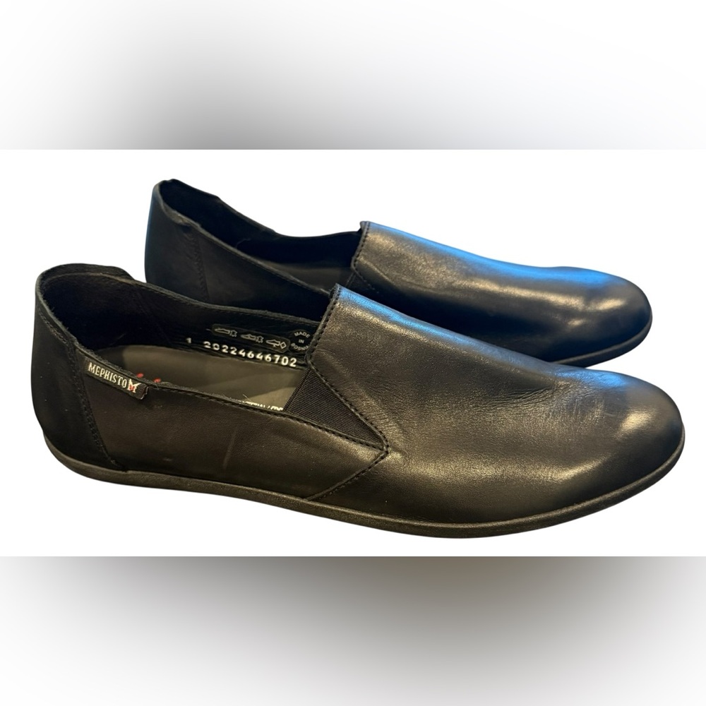 Mephisto Black Leather Slip-On Loafers